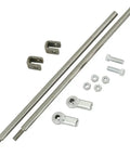 Tie Rod Kit With Clevis Ends For 14 Inch Rack And Pinion Model 3147 For Dune Buggy Or Sand Rail Pair With Heim Joint On One End And Steel Clevis On The Other For Easy Steering Upgrade, shown with rods and hardware