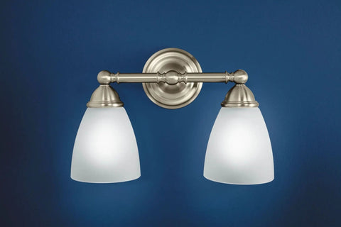 Brantford Two Light Dual Mount Vanity Light Chrome With Frosted Glass For Bathroom Model YB2262CH Quick Connect Wiring front view