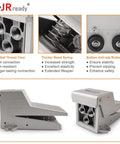 Foot Pedal For Pneumatic Crimping Tools With Protective Shield, air-powered foot switch with 1/4 NPT, side and front view
