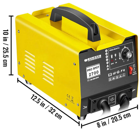 DIY Friendly Professional Dent Repair Kit With 1.8KW Spot Welder And Stud Welder for auto body repair, yellow unit with dimensions
