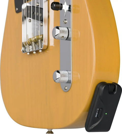 Telepath Wireless System for Guitar and Instruments, 5.8GHz Digital Channel attached to electric guitar body