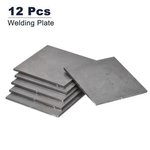 Stack of 12 pieces, 3x3 inch 11 gauge mild steel welding plates from 3x3 Inch 11 Gauge Mild Steel Welding Plate Set For MIG TIG ARC Gas Stick Practice And Training Durable Pro Grade 12 Piece Welding Plate Kit For Hands On Weld Training.