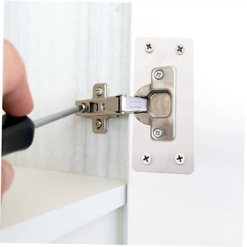 Installing 6 Pack Cabinet Hinge Repair Plates Durable Corner Hinge Plates With Multiple Designs for Quick Furniture Fix Easy Install