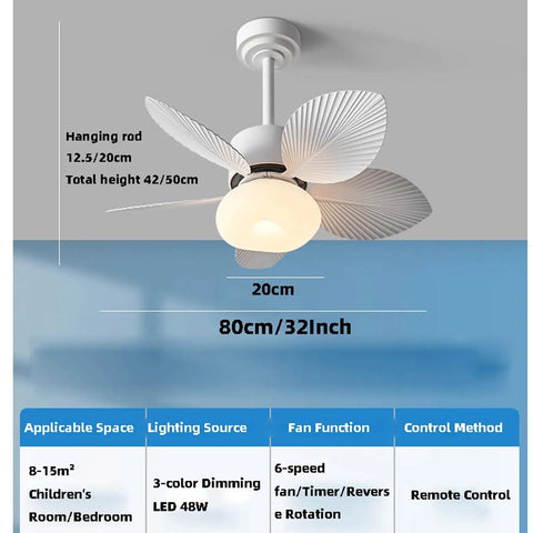 YPDJVLTI Ceiling Fans Lights 32Inch Kid Ceiling Lamp with leaf-shaped blades and dimmable LED for children's rooms.