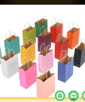 32 Pack Paper Bags With Handles Bulk 8.26x6x3.15 Inch Small Gift Bags Rainbow Color Set For Cookies Pastries Desserts Multi Use Eco Friendly Thick Paper
