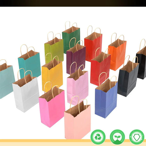 32 Pack Paper Bags With Handles Bulk 8.26x6x3.15 Inch Small Gift Bags Rainbow Color Set For Cookies Pastries Desserts Multi Use Eco Friendly Thick Paper