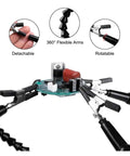 Five Pack Flexible Helping Hands Soldering Stand with adjustable goosenecks and magnifying lamp showing rotational arms and clamps.
