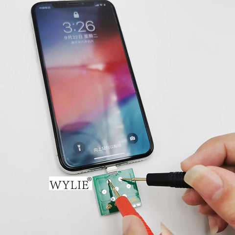 All In One Digital Multimeter For Electronics Repair Pro Grade DC AC Voltmeter Ohm Volt Amp Diode And Continuity Tester in use with smartphone and PCB dock