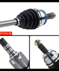 Front Left Or Right CV Axle Shaft Assembly For Subaru Impreza 2008-2015, Legacy 2005-2009, Outback 2005-2009 - Beefed-Up Premium Front Wheel Drive Axle Replacement, Driver Or Passenger Side, close-up of CV joint boot and splined shaft