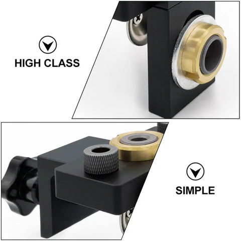 Precision Woodwork Hole Punching Locator Tool Set For Furniture Building And Diy Pros, close-up of durable black aluminum alloy parts.