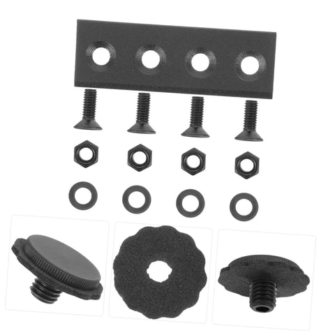 Sliding Barn Door Hardware Connector Set With Flat Plate Track Adapters For Stable Installation On Barn Doors And Cabinets Easy Setup And Design Durable Bracket System For A No Fuss Smooth Seamless Track Connection And Modern Home Renovation shown with screws and washers
