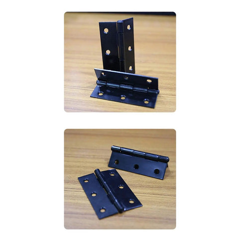 Heavy Duty 3x2 Inch Butt Hinges Black Finish 24 Pack with Plain Bearing and Square Corner, displayed open on wooden surface