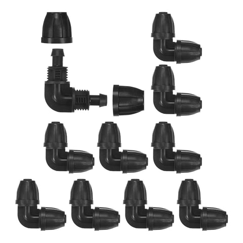 Drip Irrigation Barbed Locking Fittings 10 Pack, 3/8 Inch Elbow Tubing Connectors, Plastic Couplings For Greenhouse and Garden