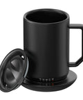 Premium Self Heating Rechargeable Coffee Mug With Precise Temperature Control And A Leak Proof Lid, 12oz black stainless cup with lid.
