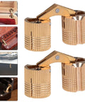 Two copper hidden bracket hinges with ribbed barrels for jewelry boxes and furniture; concealed cabinet hardware, 2 pcs