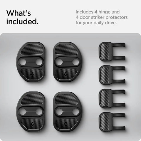 Tesla Door Lock Cover Protectors Set Of 4 For Model Y 2020 To 2026 And Model 3 2017 To 2026 Durable TPU And TPV Shield displayed with hinges.