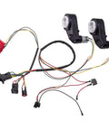 DIY Kids Electric Car Parts Kit with wires, two gearboxes, pedal switch, overload protector, and connectors visible.