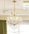 Gold Crystal Chandelier Pendant Light D22 with six lights, adjustable chain, shown in a dining room setting.