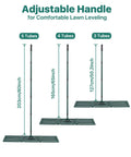Adjustable handle of Heavy Duty Lawn And Yard Leveling Rake 45 Inch By 10 Inch shown in 3 heights for leveling lawn and soil.