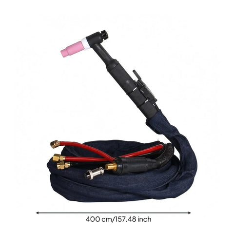 Beefed Up WP-18 Water Cooled Argon TIG Welding Torch Head featuring color coded braided hose with plug and play copper silicone build.