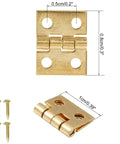 Mini Metal Box Hinges Set Of 50 With 200 Replacement Screws Retro Antique Bronze Finish 10mm By 8mm Tiny Gift Case And Jewelry Box Hinges Small Box Cabinet Hinges For Crafts DIY Projects, shown with dimensions and screws