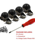 Tough As Nails Heavy Duty Steel Vintage Ball Caster Wheels With Smooth Swiveling Action And Reliable Locking Brakes Set Of Four, screws and screwdriver included.