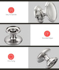 Top Shelf Brushed Nickel Cabinet Knobs, Fresh Silver Drawer Pulls, Solid Zinc Alloy Hardware close-up with rounded edges.