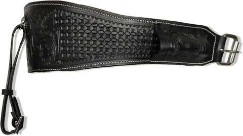 Top Shelf Full Grain Leather Back Cinch Strap For Western Horse Saddle 36 Inch with hand-carved floral tooling and double-stitched seams.