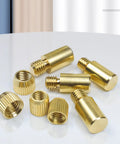 20 Piece Heavy Duty Metal Shelf Brackets And Shelf Pins Set shown in brass material on white surface