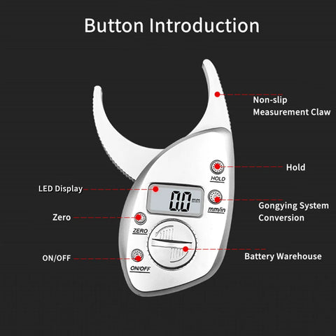 Digital Body Fat Caliper With LCD Screen And Tape Measure For Accurate Body Fat Percentage Easy Home Fitness Tracker For Progress And Health Monitoring, white plastic, front view