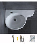 Slick Ceramic Triangle Sink Wall Mounted Corner Basin With Smooth Glaze No Sweat Install Tight Squeeze Savior Comes With Single Handle Faucet, top view.