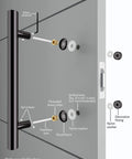 Installation diagram of 24 Inch Matte Black Stainless Steel One Sided Door Pull Handle For Wood Glass Metal Doors And Sliding Glass Shower Doors Modern Contemporary Push Pull Bar For Home Office And Commercial Use Must Have.