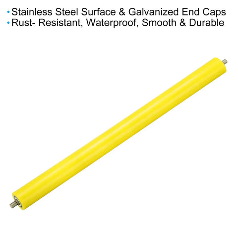 Polyurethane Coated Conveyor Roller 2 Inch Diameter, 24 Inch Length With Stainless Steel End And Galvanized Support, Yellow Finish