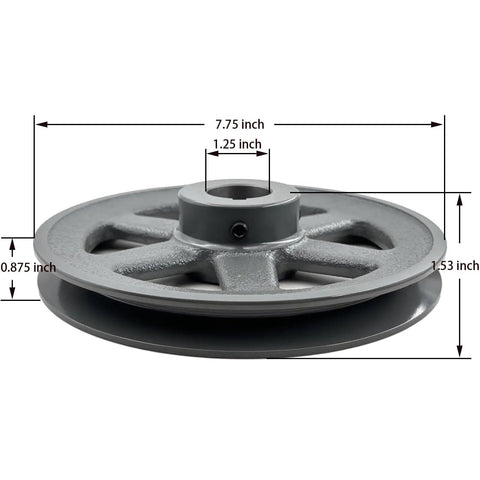 Heavy Duty Cast Iron V Belt Pulley For Electric Motors One And A Quarter Inch Bore Seven Point Seven Five Inch Outer Diameter One Groove