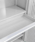 Heavy Gauge Steel Tool Cabinet Featuring Lockable Rollout Drawers Adjustable Interior Shelves with smooth, pull-out tray.