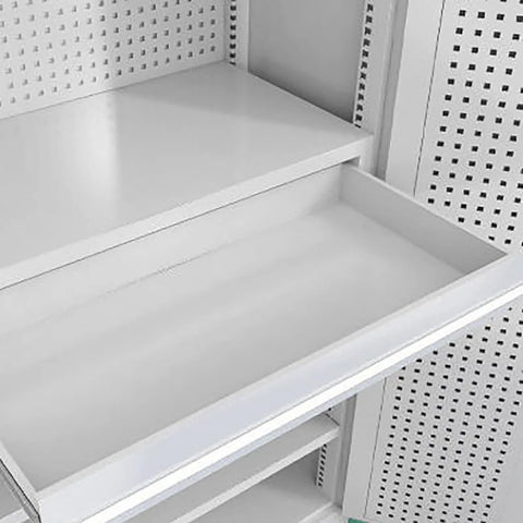 Heavy Gauge Steel Tool Cabinet Featuring Lockable Rollout Drawers Adjustable Interior Shelves with smooth, pull-out tray.
