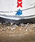Lenox 2-3/4 in bi-metal hole saw, close-up of serrated teeth against wood.