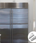 Front view of stainless steel refrigerator with Professional Refrigerator Door Hinges For Freezers Stainless Steel Adjustable 2.95x1.5x0.98 Inch Small Freezer Replacement Hinge Household Freezers Built To Last Corrosion Resistant Easy Install inset.