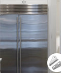 2 Pack Adjustable Refrigerator Door Hinges For Upright Freezers Durable Metal Replacement Hinges For Secure Door Closure Small Freezer Door Hinge Set Easy Install And Long Lasting Performance shown next to stainless steel refrigerator