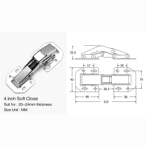 10 Pack No-Drill Door Spring Soft Close Hinges For Cabinets And Furniture, Hydraulic Soft Closer Hinges, 4 Inch, 90 Degree Opening