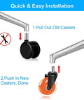 Ultra Silent Office Chair Casters Built Like A Tank Glide Smooth As Butter 3 Inch PU Wheels showing installation steps for easy replacement.