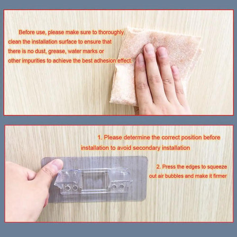 Instruction for Heavy Duty Peel And Stick Shelf Brackets, cleaning surface and installing adhesive hooks securely.