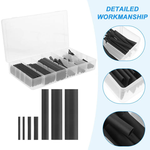Top Tier Heat Shrink Tubing Kit Featuring 127 Pieces Of Durable Polyolefin Insulation Sleeves And Assorted Wire Wrap Tubes Perfect For Cap Protecting Cables At Your Shop Or Home Job, black tubing in storage case