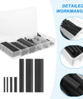 Premium 127 Piece Heat Shrink Tube Kit With Polyolefin Electrical Sleeves For Capacitors And Data Lines To Stop Breakage And Extend Lifespan Perfect For Indoor D I Y Fixes And Wiring Repairs, black tubes in organizer case