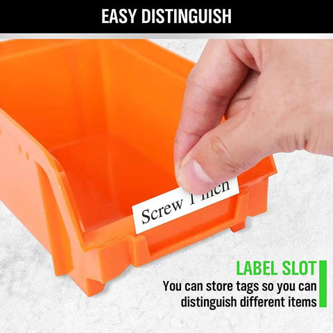 Orange bin with label slot for 30 Bin Wall Mounted Hardware Organizer For Screws Nuts Bolts Nails And Small Parts