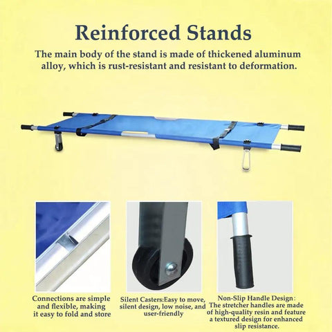 Heavy Duty Aluminum Folding Stretcher For Outdoor Rescue with reinforced stands and rust-resistant alloy frame.