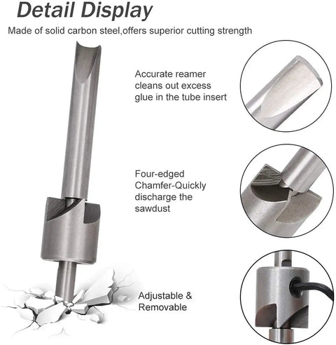 7 Piece Pen Mill Trimmer Set Featuring Heavy Duty Steel Cutter And Multi Size Pilot Shafts For 7Mm 8Mm 10Mm Tubes, showing solid carbon steel reamer detail.
