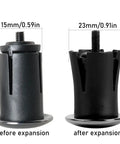 Aluminum Alloy Bike Bar End Plugs With Expanding Locking Caps, shown before and after expansion, black electroplated ends.