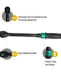 Three Eighths Inch Drive Click Torque Wrench Dual Direction Pro Grade Performance 5 To 45 Foot Pounds with highlighted features