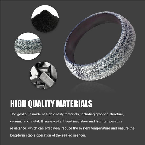 Angled view of 65mm graphite exhaust gasket donut for car tail pipe; textured metal exterior with graphite interior.